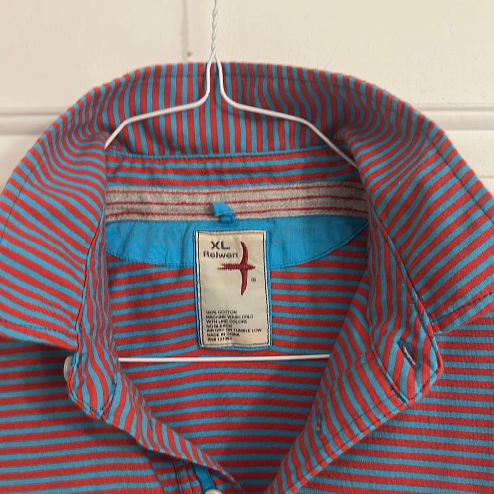 Classic Red and Blue Striped Casual Button Down Shirt
